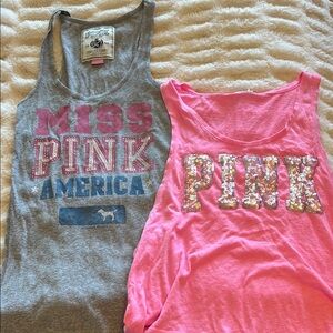 PINK Victoria's Secret Gray and Pink Tank Tops with Logo Design